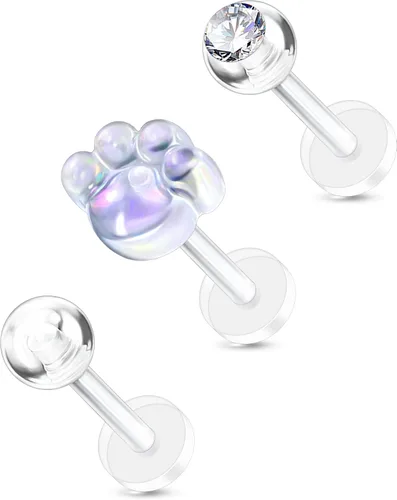 Miniatura 9 de OUFER 3 piezas de joyería de plástico para piercing de hélice, retenedores de piercing de labio transparente para cirugía, lindos anillos de labio