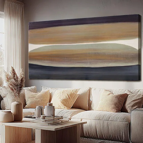 Miniatura 10 de SHEYOYE Lienzo abstracto de montaña gris azul y gris pardo con colinas verde oliva, 32 x 71 pulgadas, decoración de paisaje con textura grande