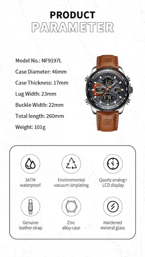 Miniatura 2 de NAVIFORCE Relojes digitales militares para hombre reloj analógico de cuarzo impermeable reloj deportivo multifuncional de cuero