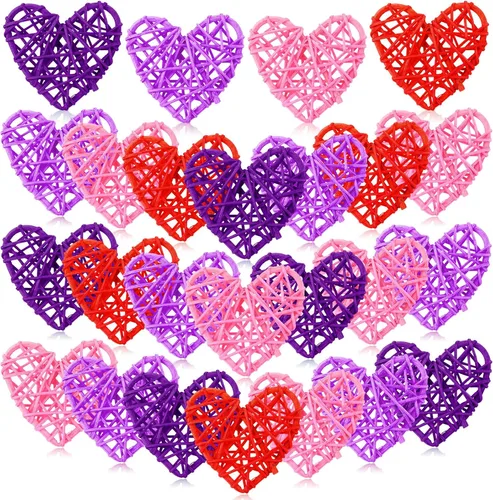 Miniatura 9 de 24 bolas de ratán en forma de corazón de San Valentín de 2.36 pulgadas, rellenos de tazones de jarrón de corazón, decoración de ratán de mimbre