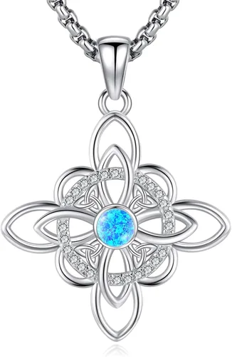Miniatura 51 de Collar de pentagrama de plata de ley con triple luna, diosa celta, nudo celta, nudo de brujas, Ankh, sol y luna, Hécate, lilith, Santa Muerte