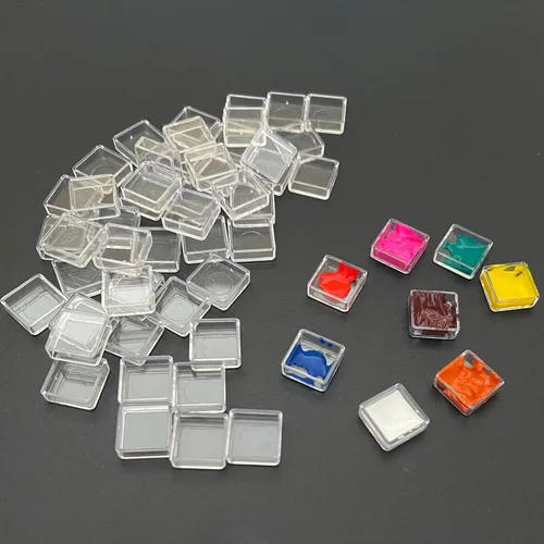 FCLUB 100 sartenes de acuarela vacías – Mini sartenes cuadradas de 0.0 fl oz para paletas de viaje, almacenamiento de pintura de muestra y kits de
