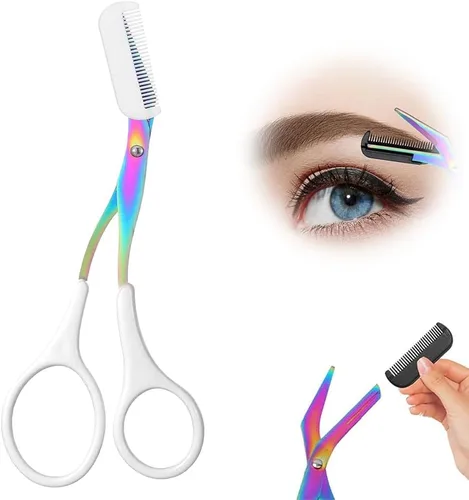 Miniatura 9 de Tijeras recortadoras de cejas, tijeras profesionales para cejas 2 en 1 con peine, cortador de cejas de acero inoxidable de precisión, herramienta