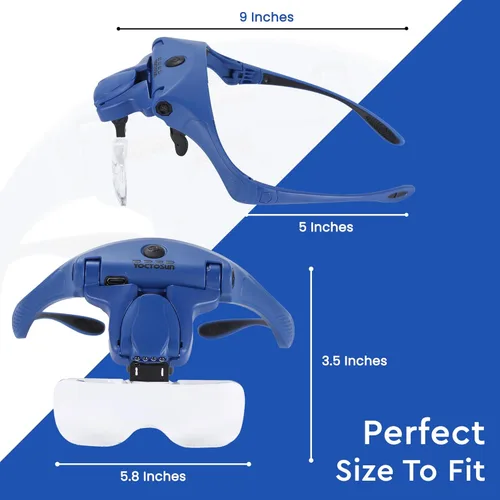 Miniatura 7 de YOCTOSUN - Gafas de aumento con 4 luces LED, 5 lentes, estuche de almacenamiento para la cabeza, lupa iluminada manos libres para manualidades, Azul