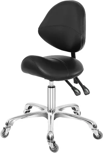 Taburete higienista dental con soporte de espalda, taburete de silla de montar esteticista rodante para salón de pestañas, tienda de tatuajes, spa,