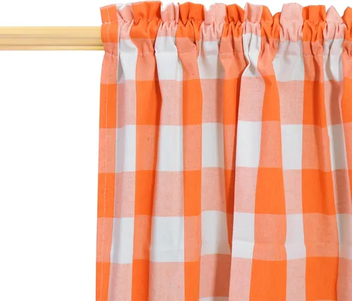 Miniatura 95 de Cenefas de cortina para ventana de 16 pulgadas de largo, 2 paneles de cuadros búfalo, cortinas pequeñas con bolsillo para barra, estilo clásico