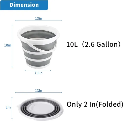Miniatura 2 de Cubeta plegable de 10 L/2.6 galones, cubeta de limpieza para fregona, plegable, portátil, pequeños suministros de agua de plástico para exteriores