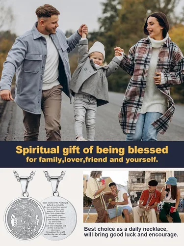 Miniatura 251 de U7 Saint Benedict/Michael Medal Necklace, 316L Stainless Steel Virgin Mary Necklace for Men Women, Bible Verse Protection Necklace Catholic