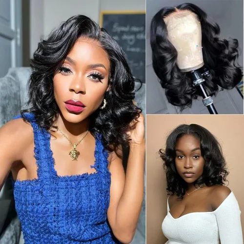 Miniatura 2 de Peluca de Cabello Humano con Corte Pixie Bob Sin Pegamento Pre Desplumada Pre Cortada Húmeda y Ondulada Pelucas de Encaje Frontal para Mujeres