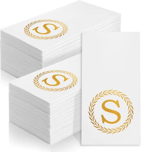 Miniatura 9 de 100 servilletas desechables con monograma de oro, toallas de mano decorativas con letra H, servilletas de cena para invitados, toallas de mano