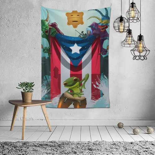 Miniatura 9 de Kizon Tapiz de Puerto Rico Boricua con bandera puertorriqueña para colgar en la pared, decoración del hogar, tapiz puertorriqueño para Puerto Sala
