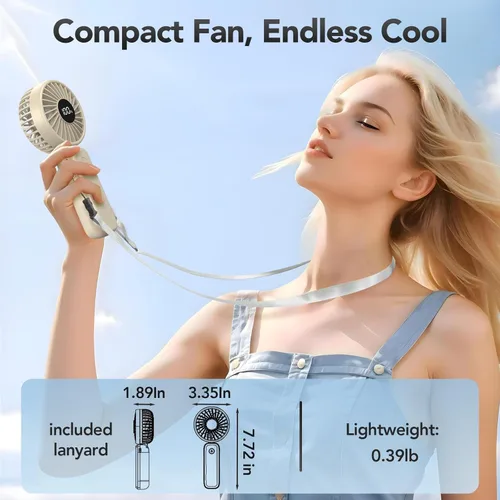 Miniatura 6 de PANERGY Ventilador de mano plegable, ventiladores de mano recargables de 5000 mAh con potente refrigeración, 4 velocidades, pantalla LED, ventilador