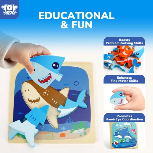 Miniatura 4 de TOY Life - Rompecabezas de madera para niños pequeños de 2 a 4 años, rompecabezas de animales marinos para niños pequeños de 1 a 3 años