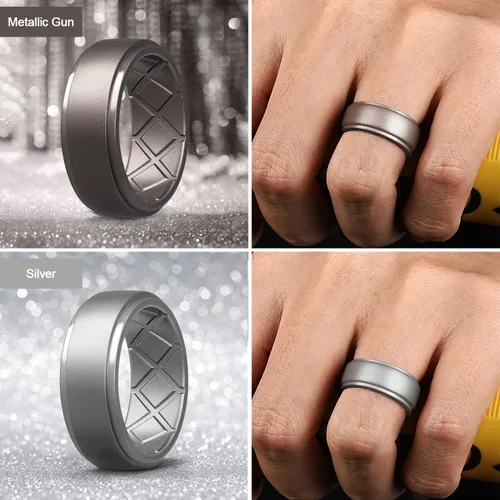 Miniatura 10 de Egnaro - Anillos de silicona para hombre, 25/64 pulgadas (10 mm) de ancho y 3/32 pulgadas (2.5 mm) de grosor, alianzas de boda de goma, paquete