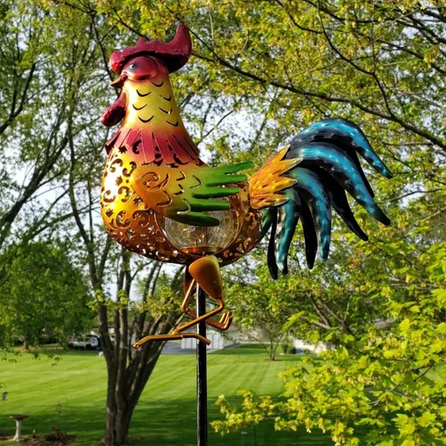 Miniatura 2 de Tryme Luces solares de gallo para exteriores, decoración de jardín, estatua de jardín, regalos para amantes de los pollos, mujeres, madres, arte