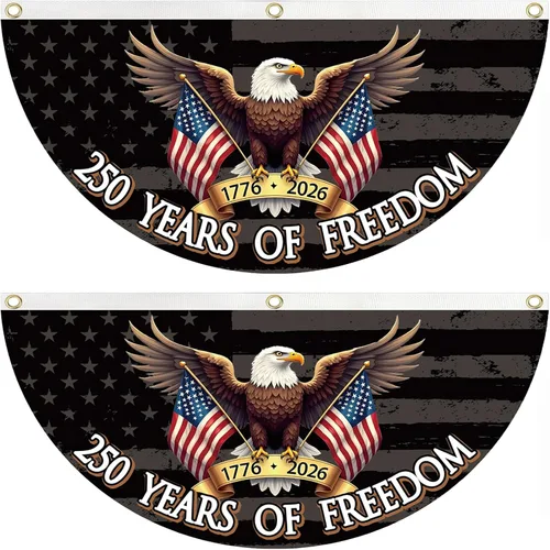 Miniatura 11 de Bandera de banderines con el 250 aniversario de la libertad, pancarta patriótica con diseño de águila estadounidense con ojales de latón, decoración