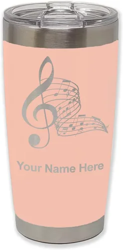 Miniatura 30 de LaserGram Vaso aislado al vacío de 20 onzas, notas musicales, grabado personalizado incluido (negro)