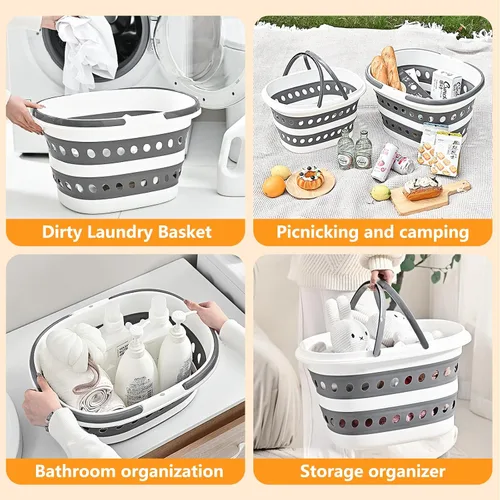 Miniatura 4 de Cesta de lavandería plegable compacta, cesta desplegable de tamaño pequeño, perfecta para dormitorio, baño, viajes, no para familias numerosas