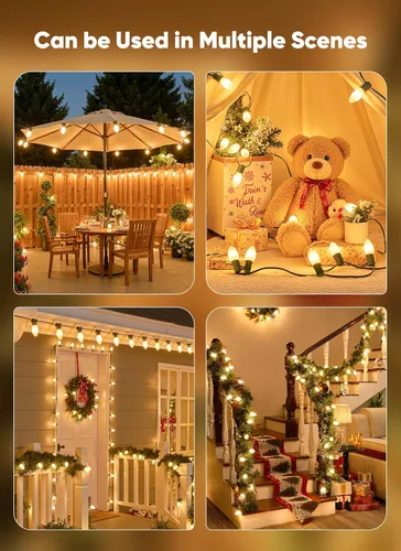 Miniatura 7 de Minetom Luces de Navidad vintage C9 LED al aire libre, 25 pies de luces de cadena C9 con 25 bombillas mate irrompibles, luces impermeables Blanco
