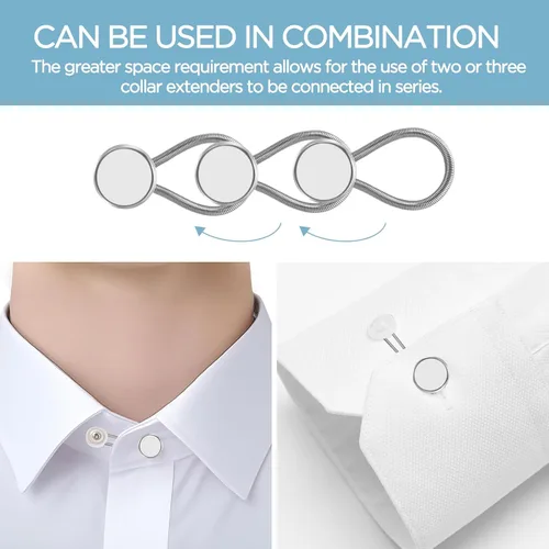 Miniatura 6 de 12 extensores de botón de cuello de camisa para camisas de vestir para hombres, extensor de botón de cuello cómodo, también funciona como extensores