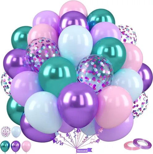 Miniatura 23 de Globos Saxuxu azul, amarillo y naranja, de 12 pulgadas, globos retro azul marino, amarillo y naranja, de látex y helio para cumpleaños de niños