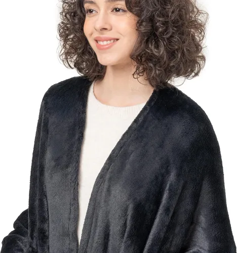 Miniatura 5 de Berkshire Blanket Primalush® Manta portátil, Capa de felpa con bolsillos y acogedora para estar en casa, ideal para adultos y adolescentes, Negro