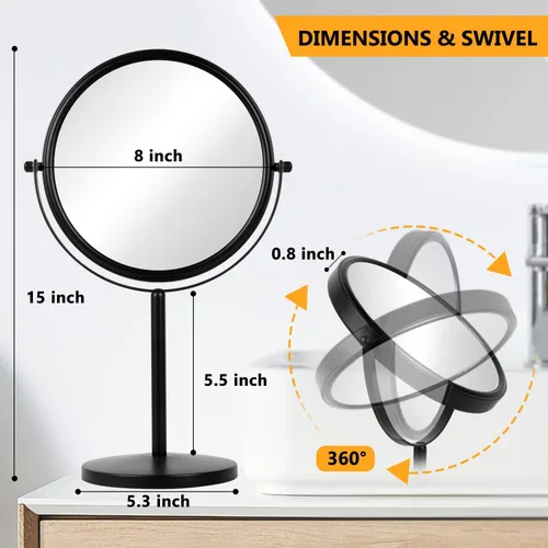 Miniatura 3 de ALHAKIN Espejo de maquillaje con aumento de 10x, espejo de mesa de 8 pulgadas de doble cara con aumento, espejo de maquillaje giratorio para baño