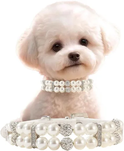 Collares de perlas para perros pequeños, collar de gato con diamantes de imitación, bonitos collares de cristal para cachorros, hembras pequeñas y