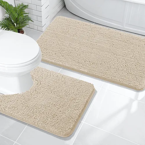 Miniatura 217 de OLANLY Juego de alfombras de baño de 2 piezas, alfombras de baño de chenilla suave y absorbente y alfombra de contorno en forma de U para inodoro