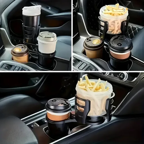 Miniatura 8 de Adaptador 2 en 1 para portavasos de automóvil, asiento delantero multifuncional, ajustable, portavasos y bebidas, compatible con ranuras circulares
