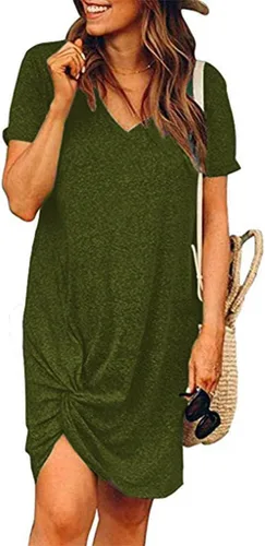 Locryz - Vestido de verano con nudo torcido para mujer, diseño informal tipo camiseta, de manga corta y cuello en V