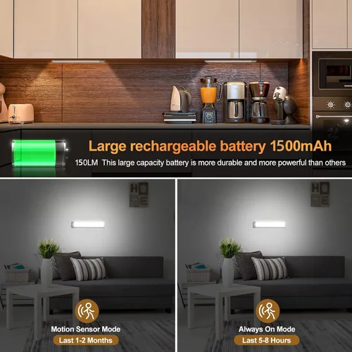 Miniatura 3 de Luces de armario con sensor de movimiento, 30 luces LED para debajo del gabinete, luces de mostrador recargables inalámbricas, iluminación nocturna