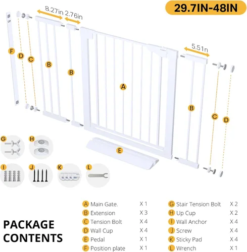 Miniatura 9 de Cumbor Puerta para Bebés de 29.7-48" para Escaleras, Ganadora del Premio Mom's Choice Awards - Puertas para Perros para Entradas, Puerta de Blanco