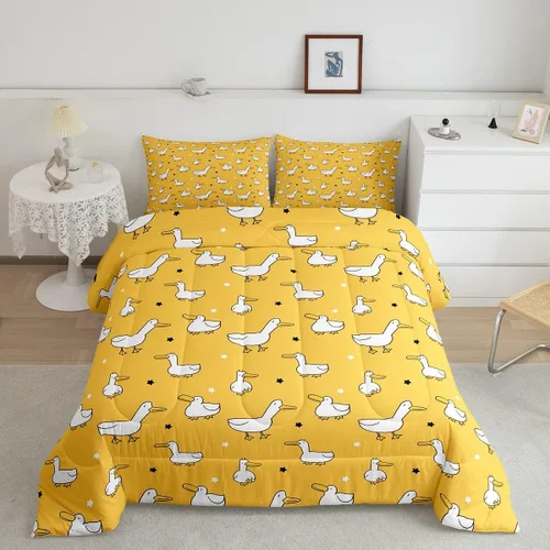 Miniatura 46 de Erosebridal Juego de ropa de cama a cuadros azul para niños, juego de cama individual con diseño de patos amarillos de dibujos animados, juego