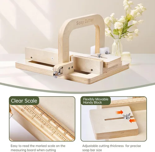 Miniatura 4 de Cortador de jabón de madera para hacer jabón, cortador de jabón de madera de alambre ajustable, herramienta de bricolaje para cortar y recortar