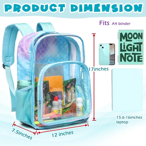 Miniatura 2 de BLUEFAIRY Mochila transparente para estadio escolar, grande, de PVC, transparente, bolsa de libros, mochila transparente, Azul bebé, Mochilas Daypack