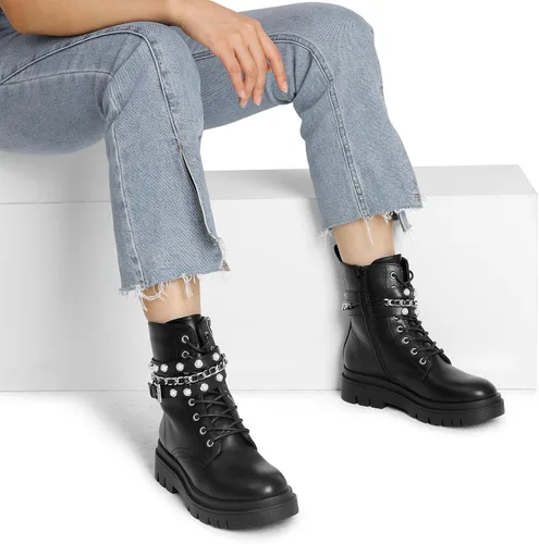 Miniatura 7 de DREAM PAIRS Botas de combate de plataforma de moda para mujer, con cordones, suela gótica, botines al tobillo