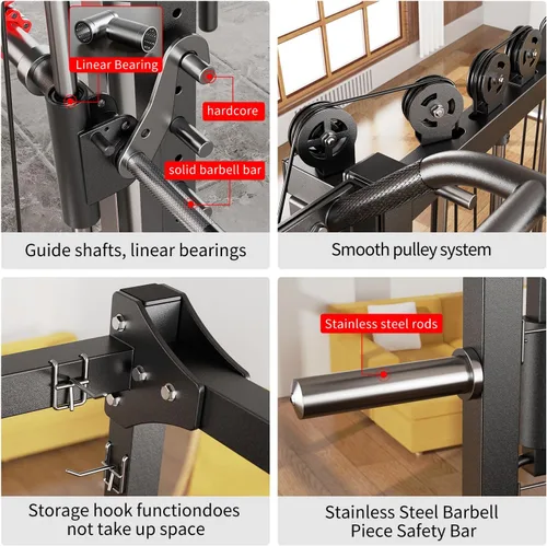 Miniatura 4 de Rack Multiusos para Sentadillas, Conjunto de Rack de Pesas Smith Machine con Sistema de Crossover de Cables, Racks de Potencia para Gimnasio en L07