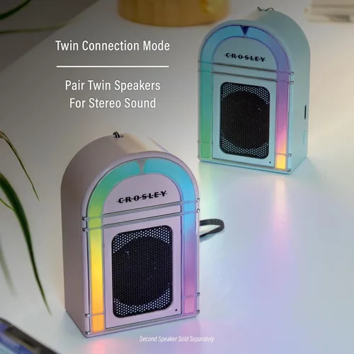 Miniatura 5 de Crosley CR3046A-PI Mini Jukebox Altavoz Bluetooth portátil con luces LED y micrófono, rosa Rosado