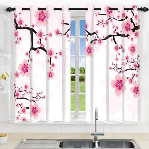 Miniatura 105 de Cortinas japonesas con pintura de tinta, monte Fuji, sol rojo, puesta de sol, hojas de bambú, cortinas de ventana para dormitorio, sala de estar