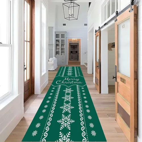Miniatura 13 de Alfombra de pasillo de Navidad, 1.3 x 7 pies, alfombra de pasillo de renos con copos de nieve, color blanco, alfombra de pasillo estilo bohemio rojo