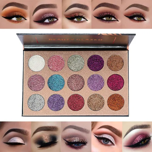Miniatura 2 de BestLand Paleta de sombra de ojos con purpurina de 15 colores, maquillaje ultra pigmentado, sombra de ojos en polvo, de larga duración, impermeable