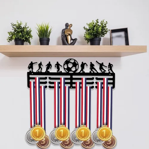 Miniatura 3 de Exhibición de suspensión de medallas de fútbol, soporte de medalla de montaje en pared, estante de exhibición de cinta de premios, marco de metal