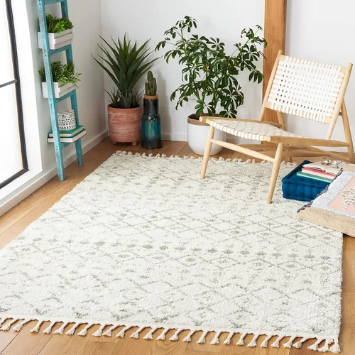 Miniatura 26 de SAFAVIEH Berber Fringe Shag Collection - Alfombra decorativa de 2 pies 2 pulgadas x 4 pies, color crema y gris oscuro, diseño que no desprende