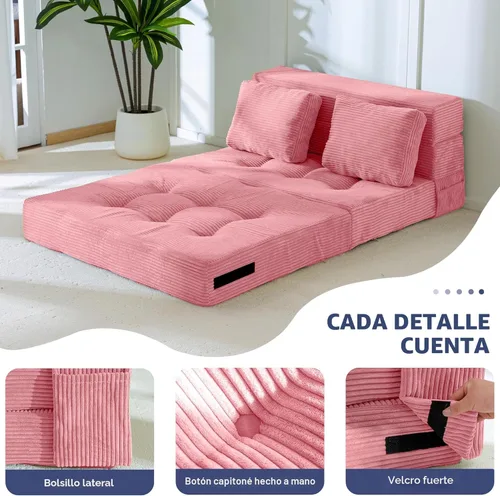 Miniatura 5 de MAXYOYO Sofá Cama Convertible, Sofá Cama Plegable con Almohada, Sofá Cama Plegable Acolchado 4 en 1, Sofá Cama de Espuma para el Piso, Silla Rosa