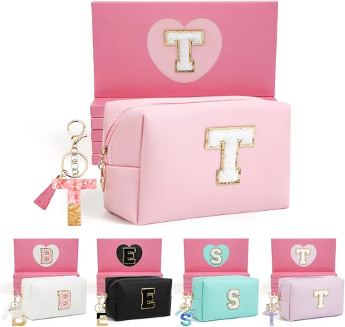 Miniatura 95 de AIBFRID 2 piezas de bolsas de maquillaje iniciales para mujeres, regalos de cumpleaños para niñas de 4 5 6 7 8 9 10 11 12 años, bolsas de cosméticos