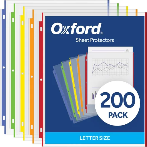 Oxford Protectores de hojas, codificados por colores, mangas de carga superior, protectores de página, 200/BX, tamaño carta, se adapta a carpetas de
