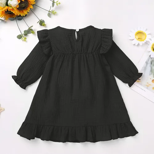 Miniatura 2 de FYMNSI Vestido floral con bordado étnico mexicano para bebé, vestido casual para niños, manga larga, volantes, playa, vacaciones, vestido de verano
