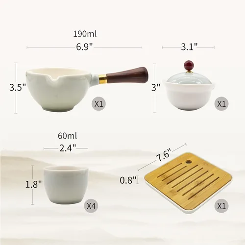 Miniatura 2 de LURRIER Juego de té chino de porcelana Gongfu, juego de tetera portátil con rotación de 360 grados, tetera y infusor, juego todo en uno portátil