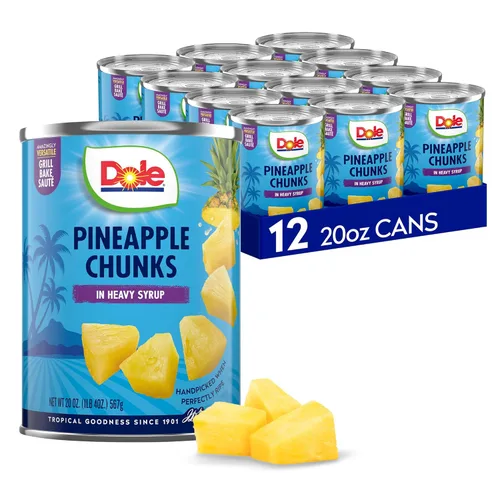 Dole Fruta enlatada, trozos de piña en almíbar pesado, sin gluten, grapas de despensa, 20 onzas, 12 unidades, el embalaje puede variar